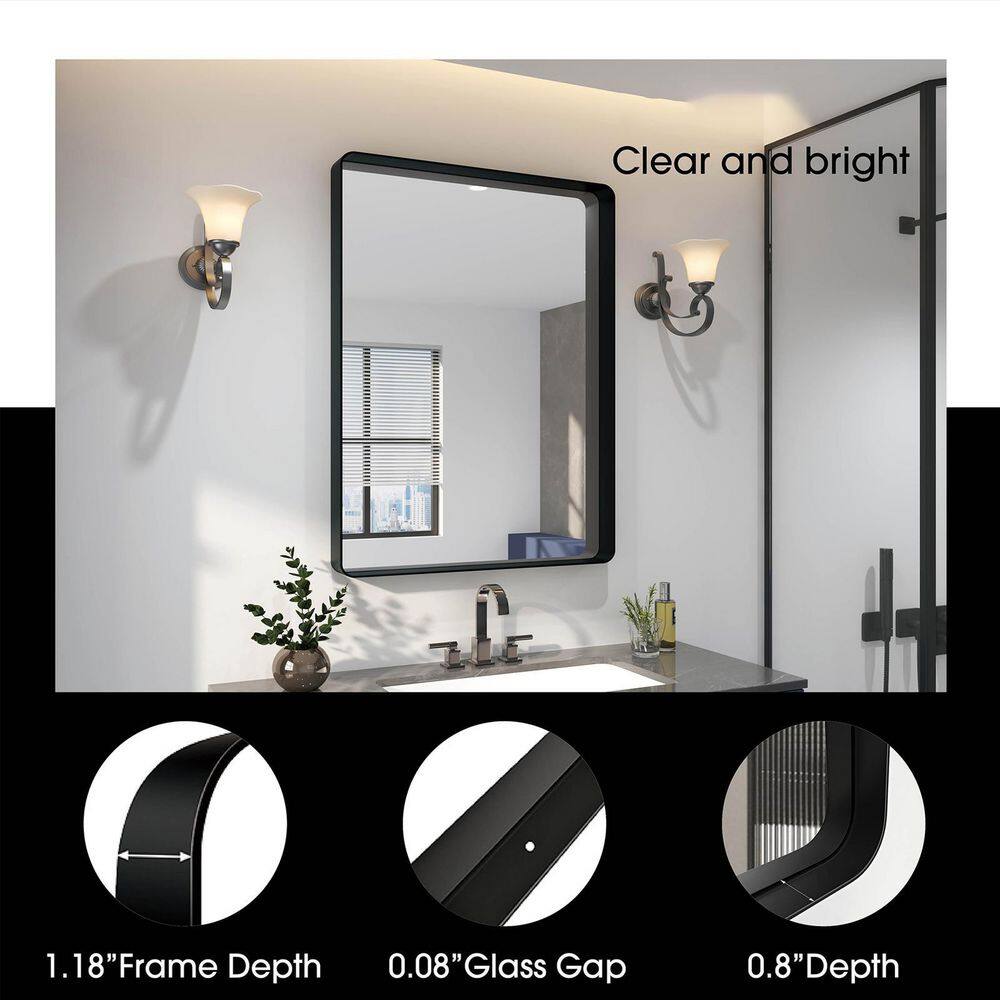 TOOLKISS 48 in. W x 32 in. H Rectangular Aluminum Framed Wall Bathroom Vanity Mirror in Black B12080