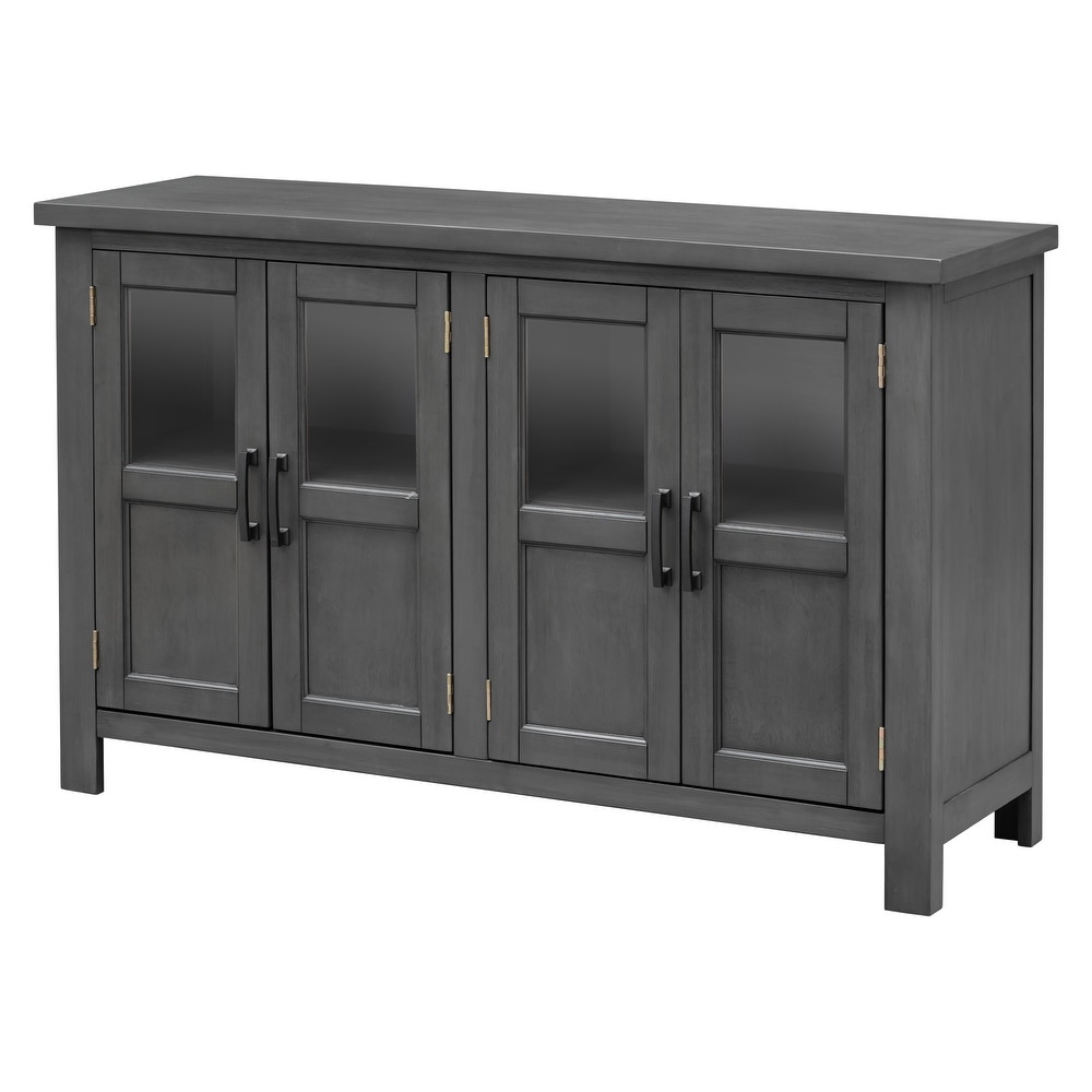 Featured Four Door Storage Cabinet Sideboard with Adjustable Shelf and Metal Handles  Tempering Glass