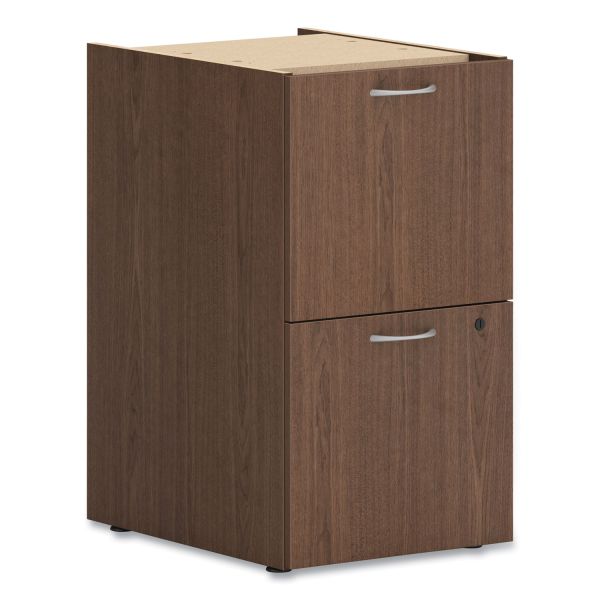 HON Mod Support Pedestal， Left or Right， 2 Legal/Letter-Size File Drawers， Sepia Walnut， 15