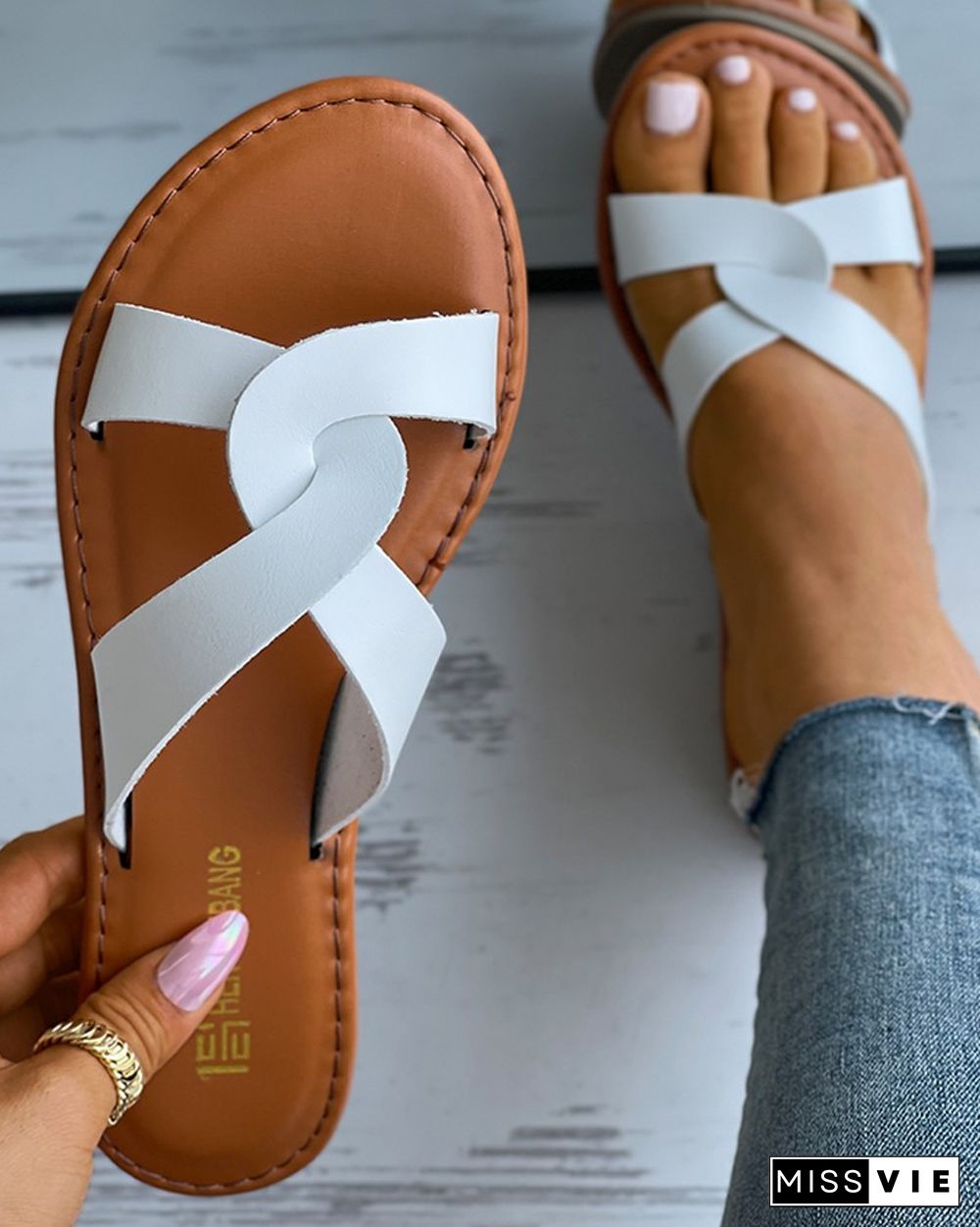 Double Strap Cutout Slide Slippers