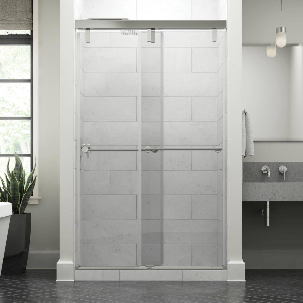 Delta Lyndall 48 x 71-12 in. Frameless Mod Soft-Close Sliding Shower Door in Chrome with 38 in. (10mm) Clear Glass SD3442255