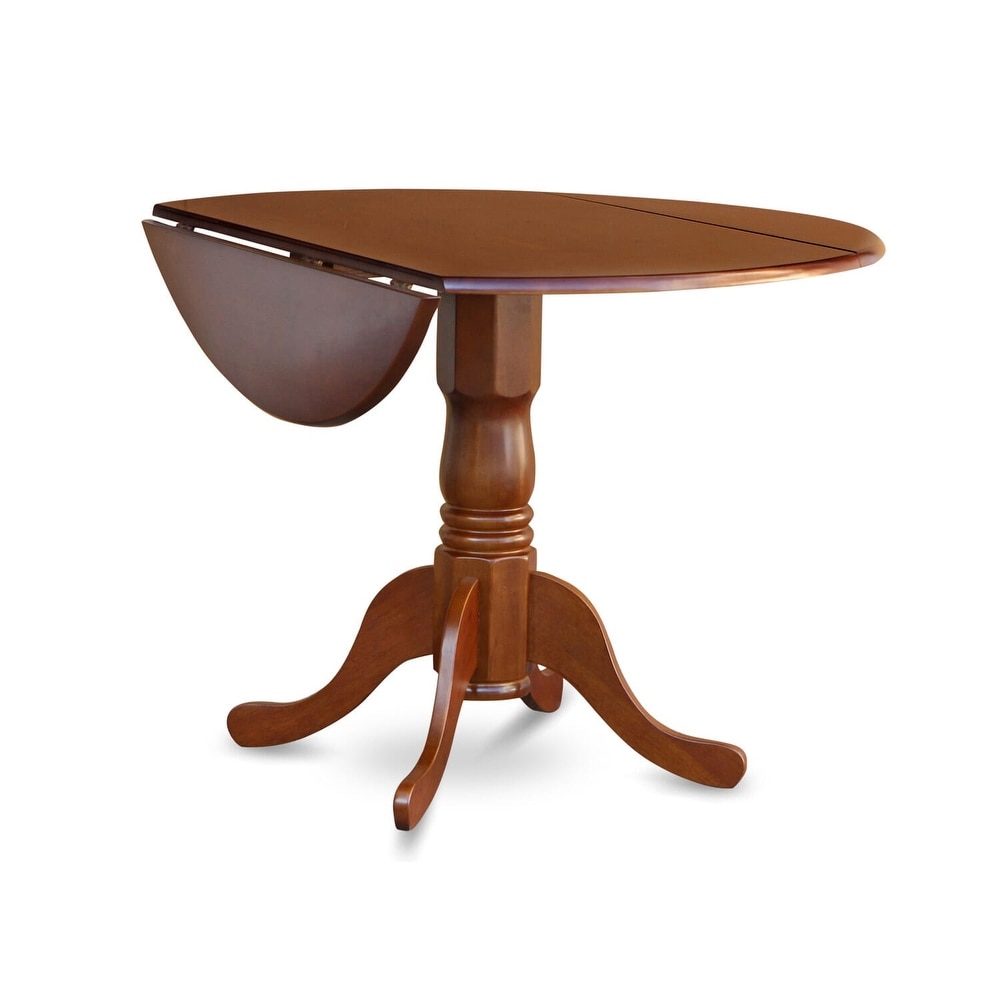 East West Furniture Dublin Kitchen Dining Table   a Round Wooden Table Top with Dropleaf   Pedestal Base  (Finish Options)