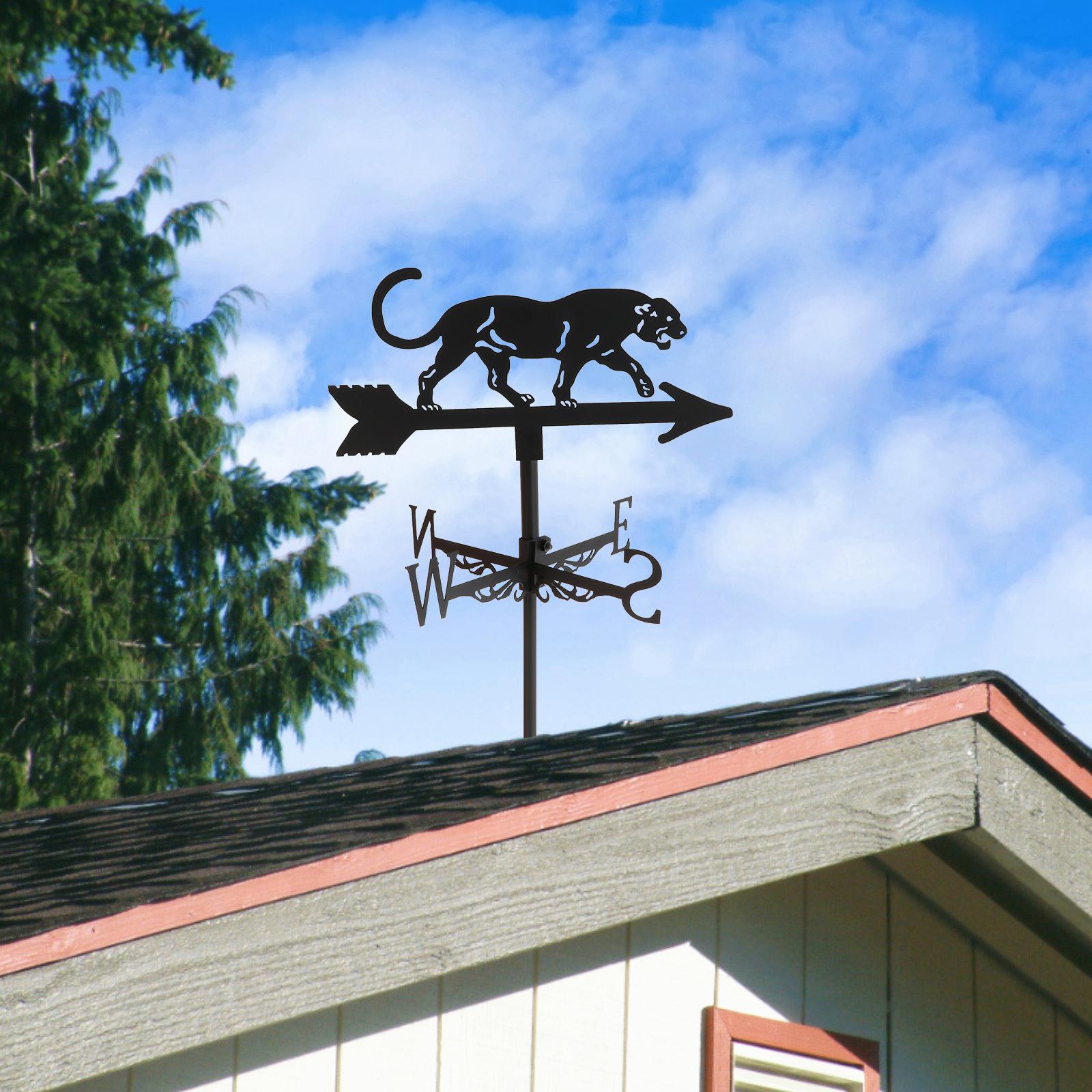 Leopard Weathervane Roofs Weather Vane Lovely Figurine Metal Bracket for Conservatories， Garden Sheds， Fence Posts Decoration Decor Iron Art