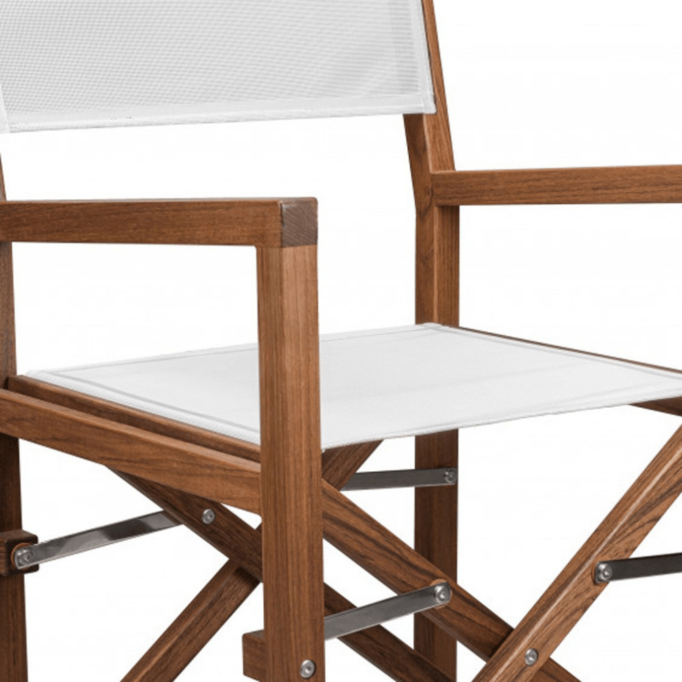 White And Brown Solid Wood Director Chair   Outdoor Dining Chairs   by HomeRoots  Houzz