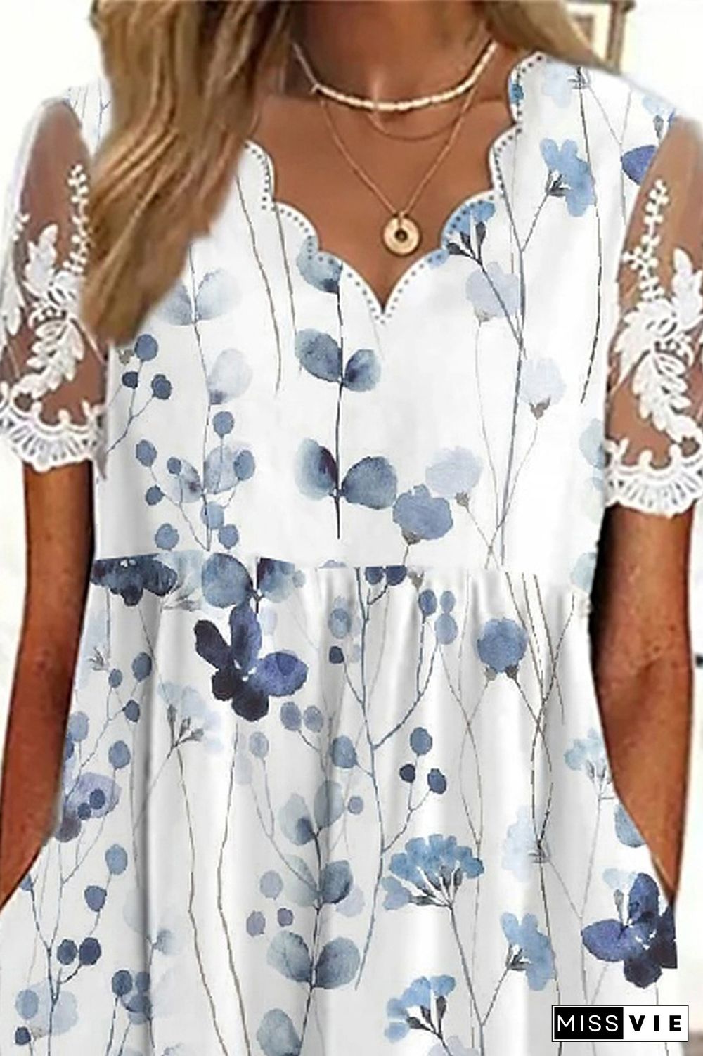 White Floral SHeer Sleeves Long Dress