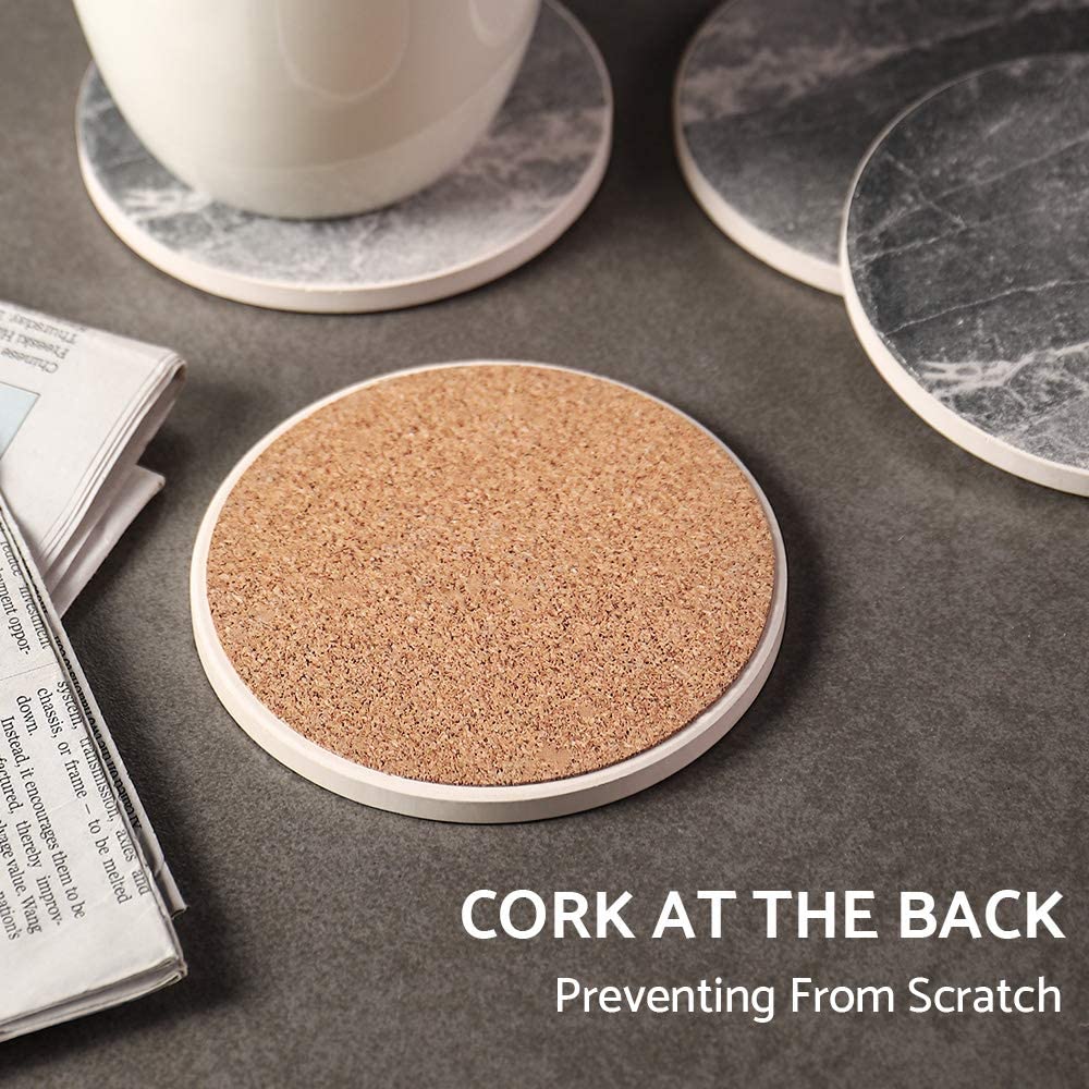 LIFVER Ceramic Coasters with Holder， Set of 6， Cork Base for Drinks Absorbent， Cement Gray