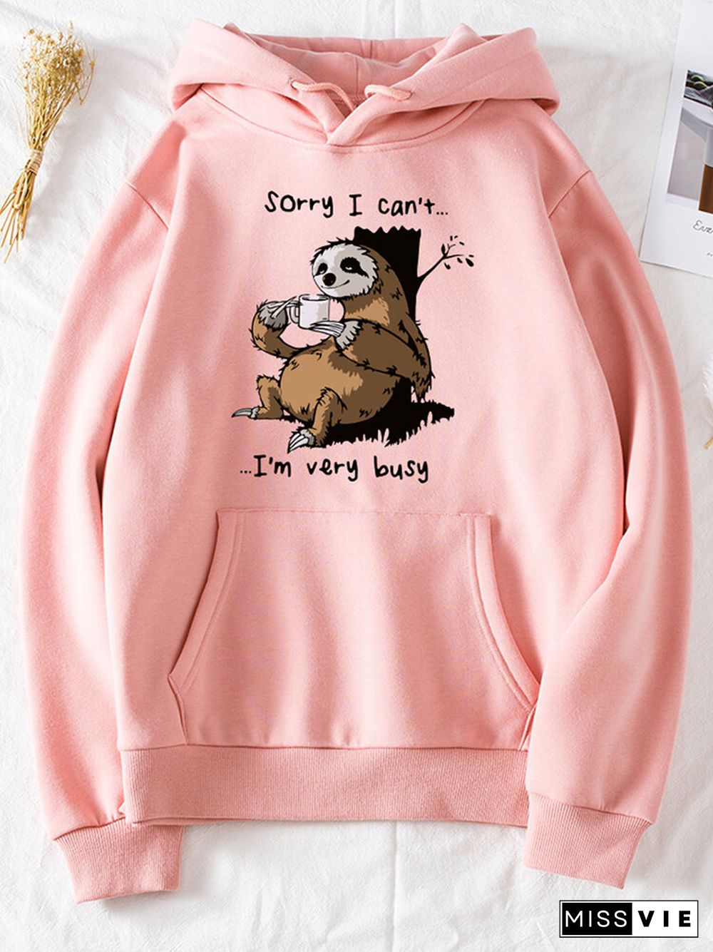 Casual Cartoon Printed Long Sleeve Hoodie With Pocket