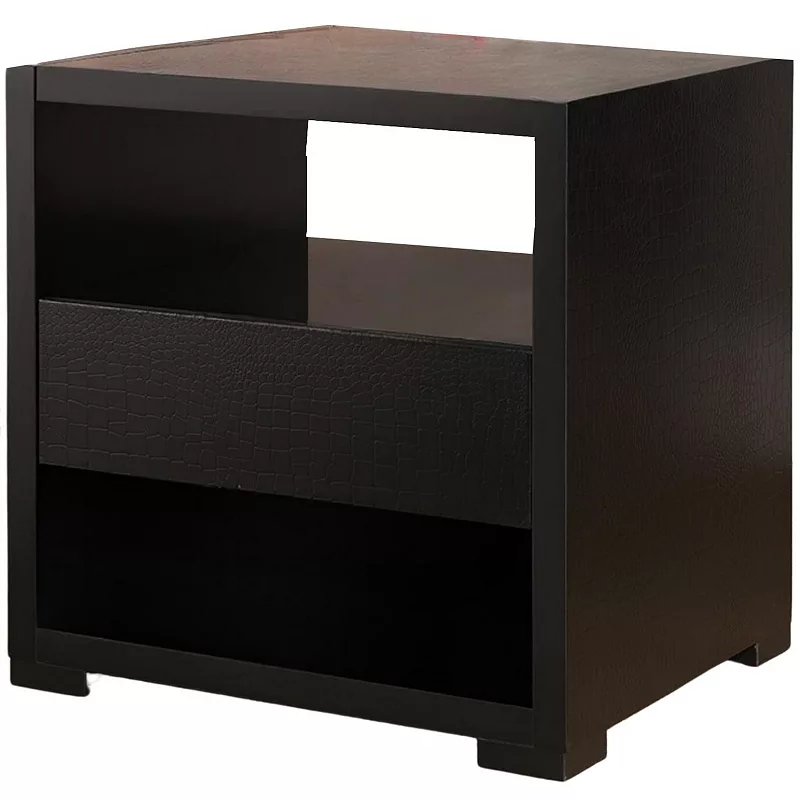 FC Design Faux Croc Black End Table with 4 Drawers and 4 Shelving Area