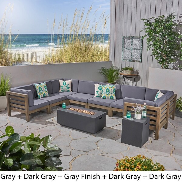 Oana Outdoor Ushaped 8seat Acacia Sectional Sofa Set w/ Fire Pit by Christopher Knight Home