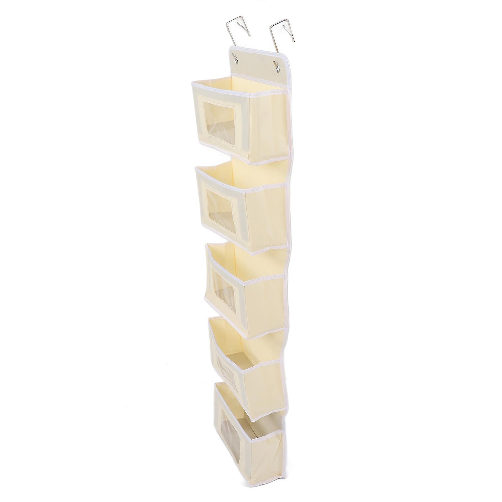 Over Door Hanging Organizer Wall Mount Storage with Hooks for Pantry Nursery Kitchen Closet Dorm Beige 5 Pockets