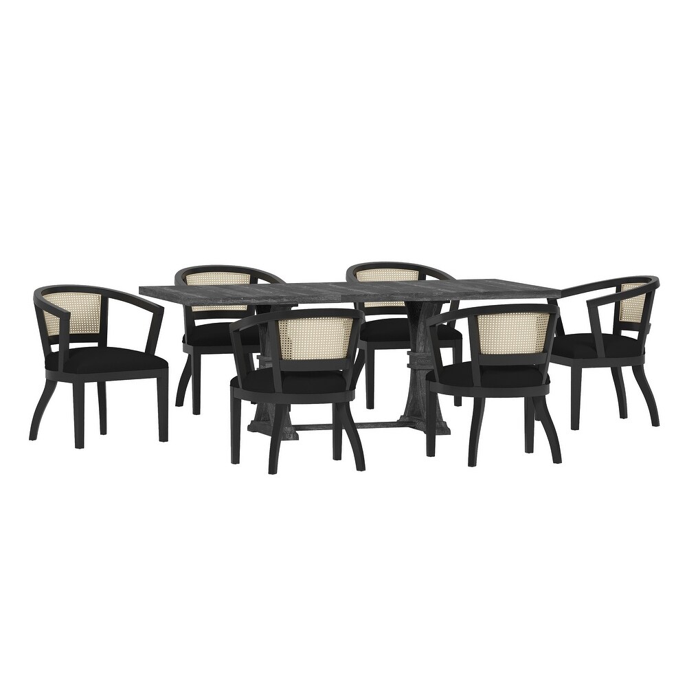 Delwood Velvet and Cane Upholstered 7 Piece Dining Set by Christopher Knight Home