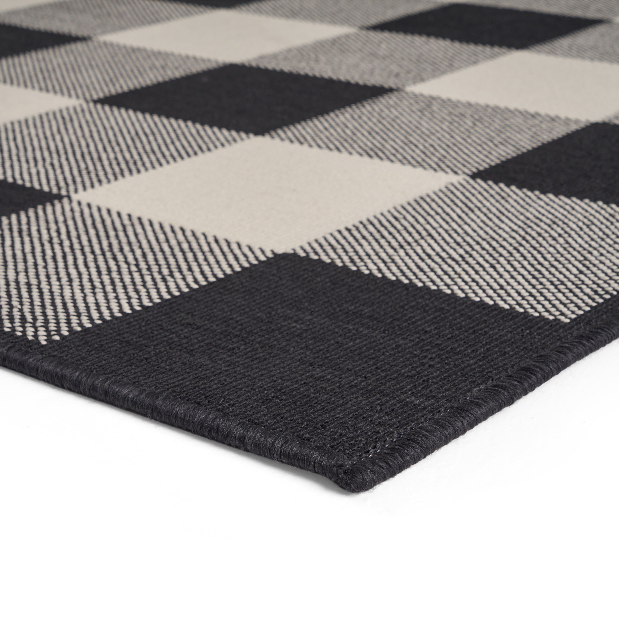 Jessica Outdoor Check Area Rug, Black and Ivory