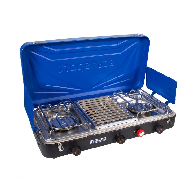 Stansport Double Burner And Grill Propane Stove Blue