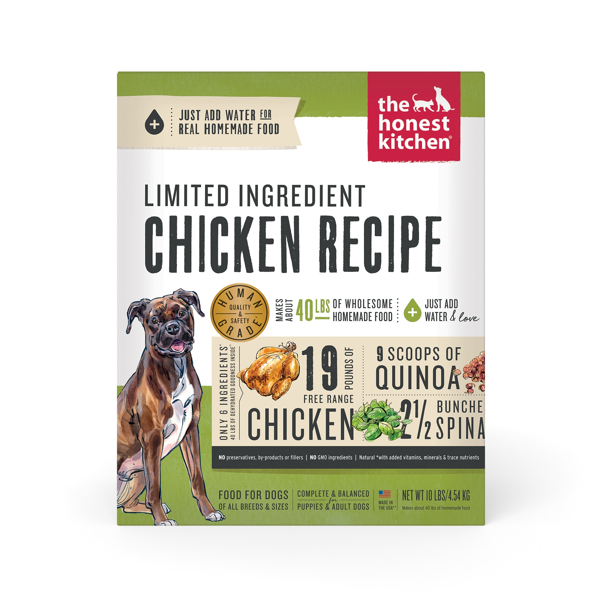 The Honest Kitchen Dehydrated Limited Ingredient Chicken Recipe Dog Food， 10 lbs.