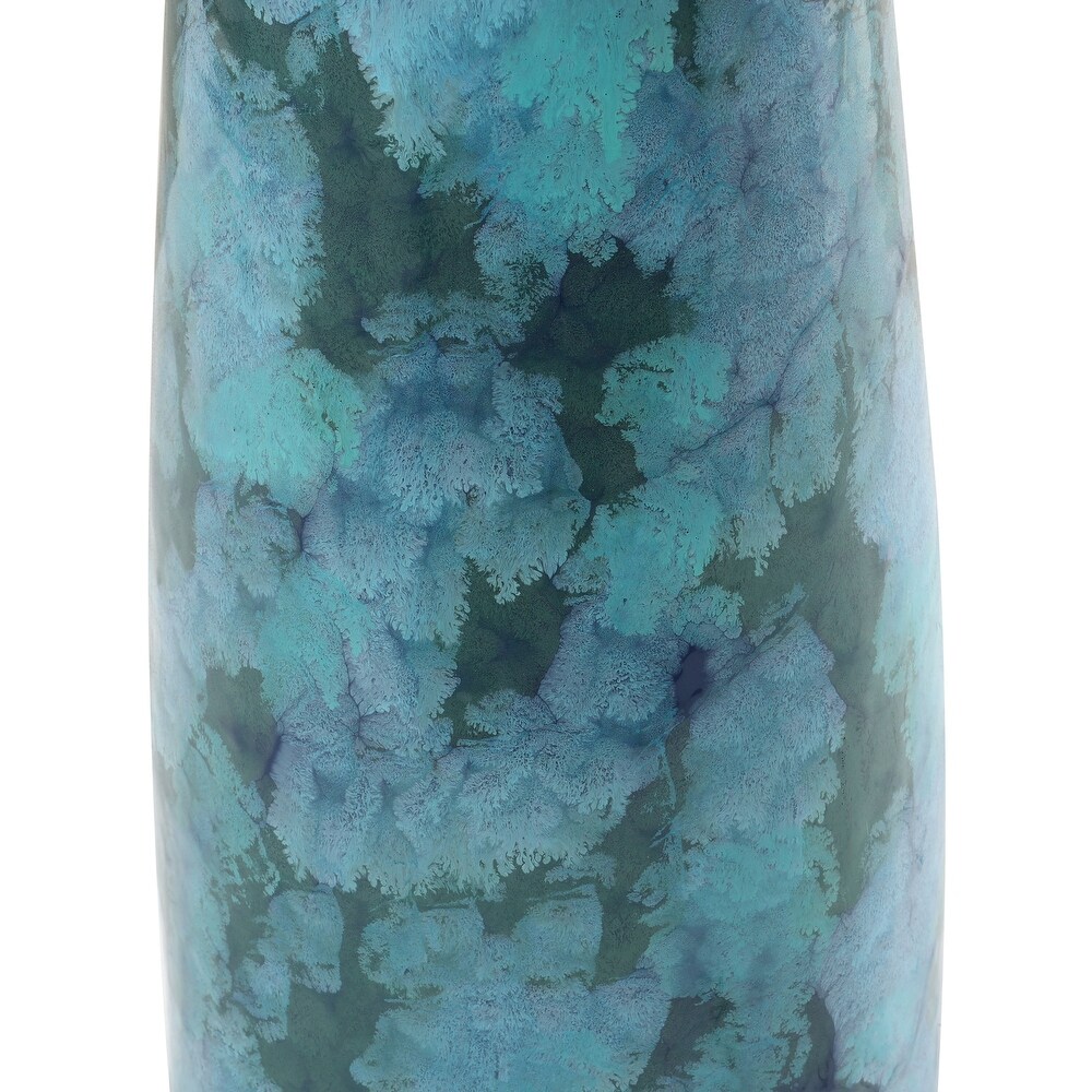 Teal Glass Handmade Vase with Silver Rim