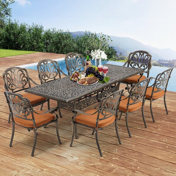 9Piece Outdoor Dining Set with 1 Table + 8 Chairs，AllWeather Aluminum Outdoor Patio Sets for Patio，Backyard，Garden