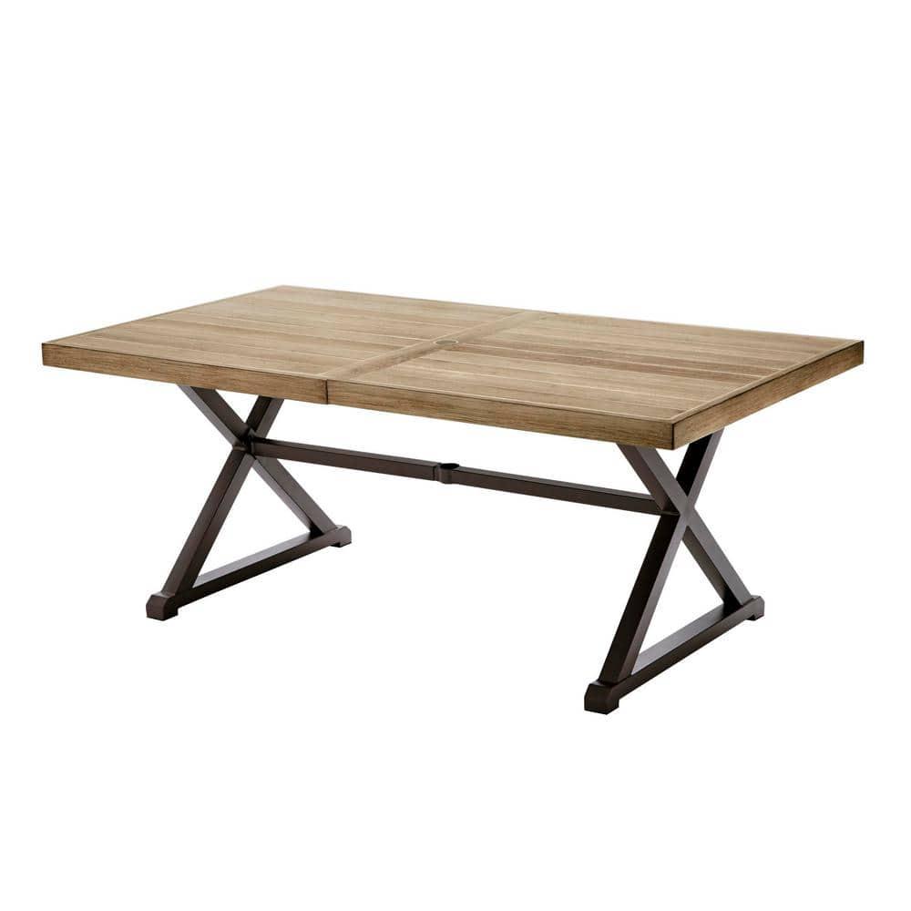 StyleWell Mix and Match 72 in Rectangular Metal Outdoor Dining Table with Farmhouse Trestle Base and Tile Tabletop