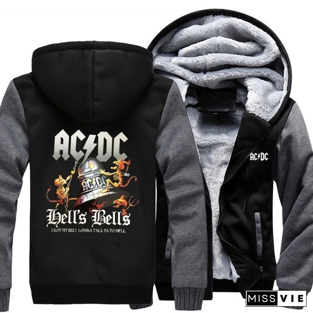 Autumn&Winter Fashion Men/Women Warm Jacket ACDC Band Zipper Cardigan Hoodie Jacket Coat XS-4XL