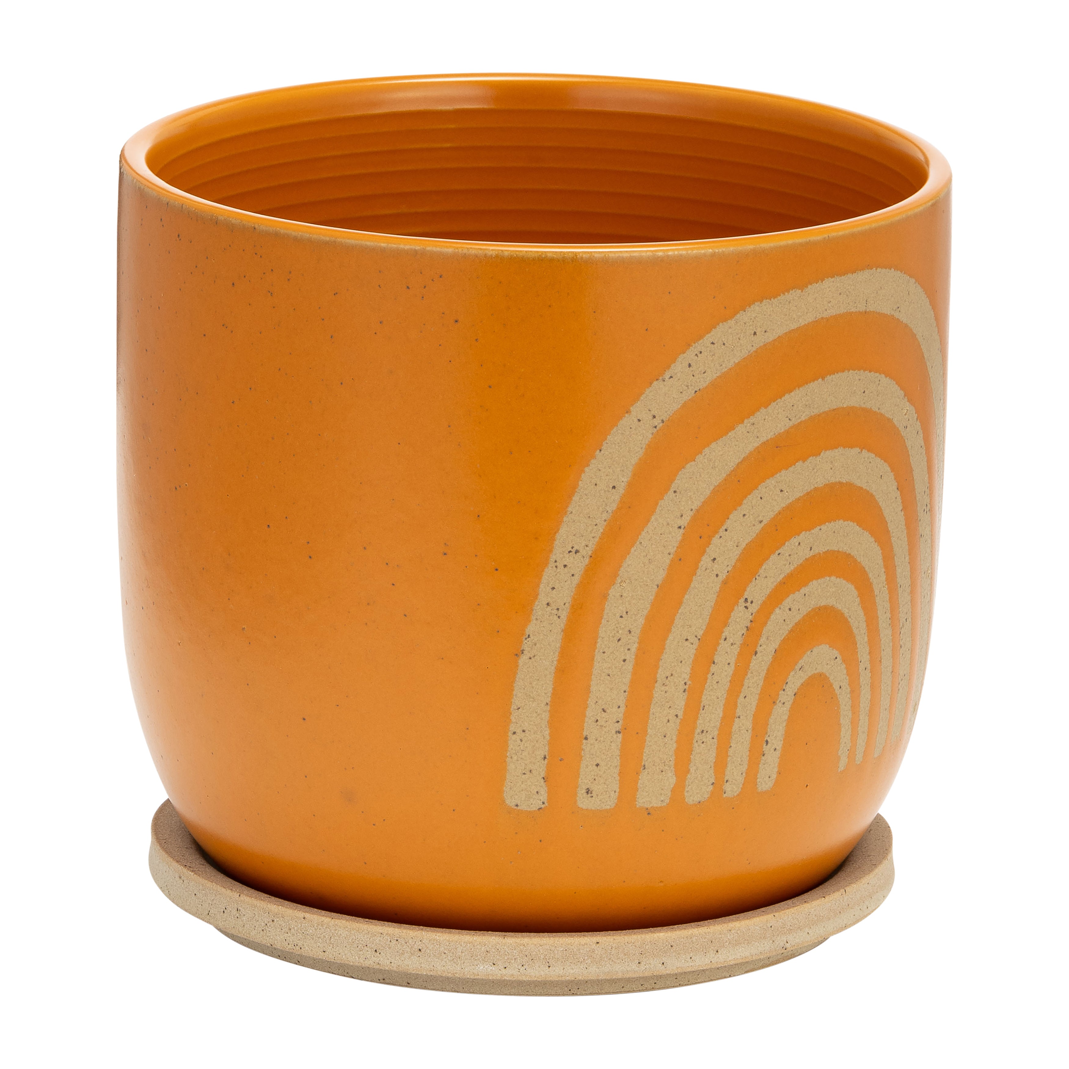 Sagebrook Home Ceramic 8" Arch Planter With Saucer, Orange, Round, Ceramic, Contemporary, 8"L X 8"W X 7"H, Rainbow