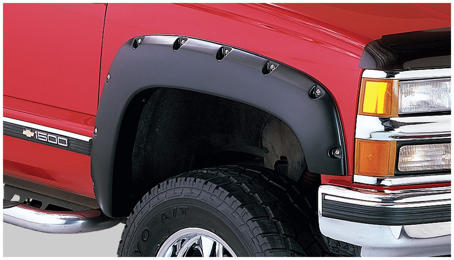 Bushwacker 40919-02 Black Pocket/Rivet Style Smooth Finish 4-Piece Fender Flare Set for 1988-2000 Chevrolet and GMC Trucks (Check Application Guide)