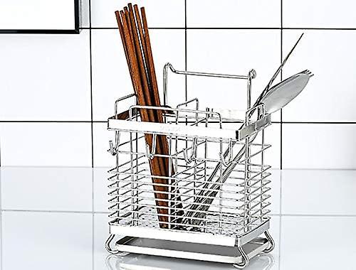 Sturdy 304 Stainless Steel Utensil Drying Rack， Basket Holder With Hooks 2 Compartments Draining Basket， Rust Proof， No Drilling，kitchen Dish Drainer