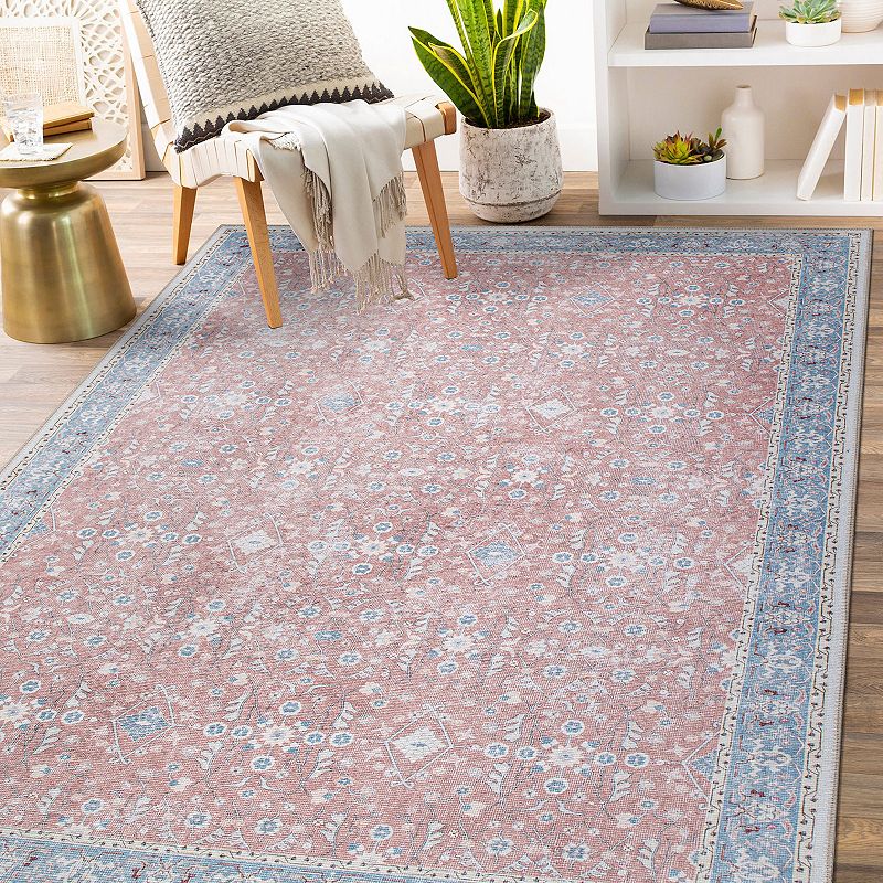 World Rug Gallery Transitional Bordered Floral Machine Washable Area Rug