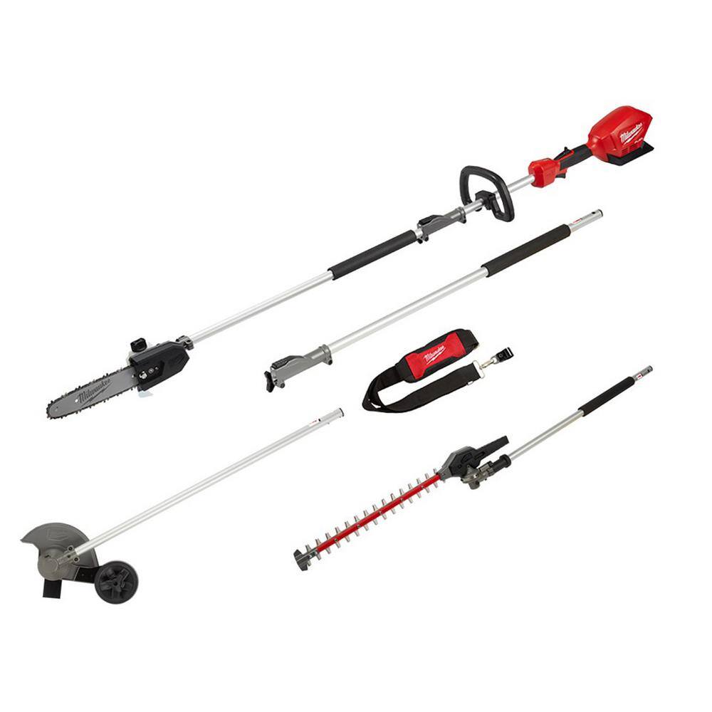 MW M18 FUEL 10 in. 18V Lithium-Ion Brushless Electric Cordless Pole Saw with M18 QUIK-LOK Edger  Hedge Trimmer Attachments 2825-20PS-49-16-2718-49-16-2719