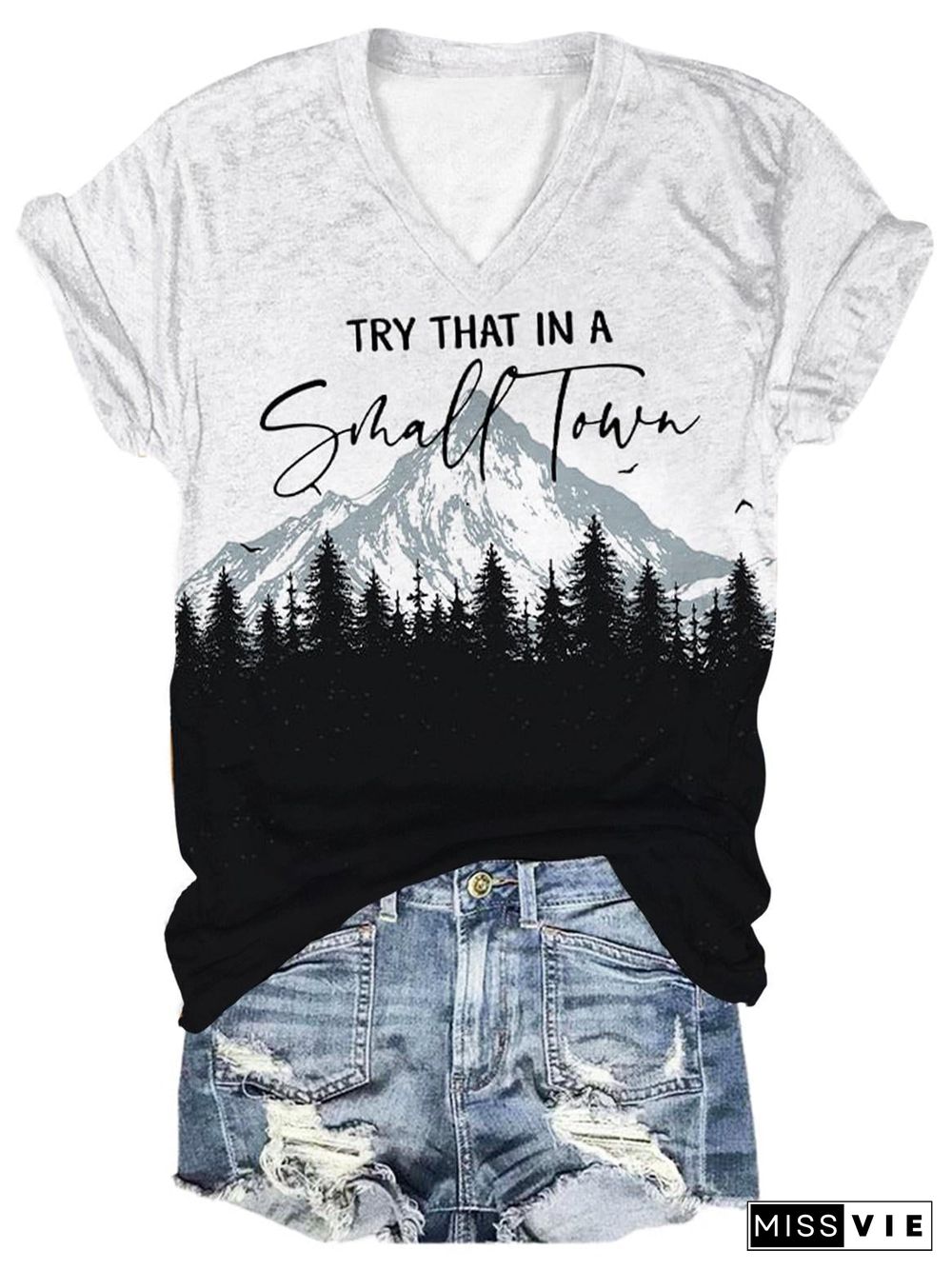 Western Landscape Try That In A Small Town Print T-Shirt