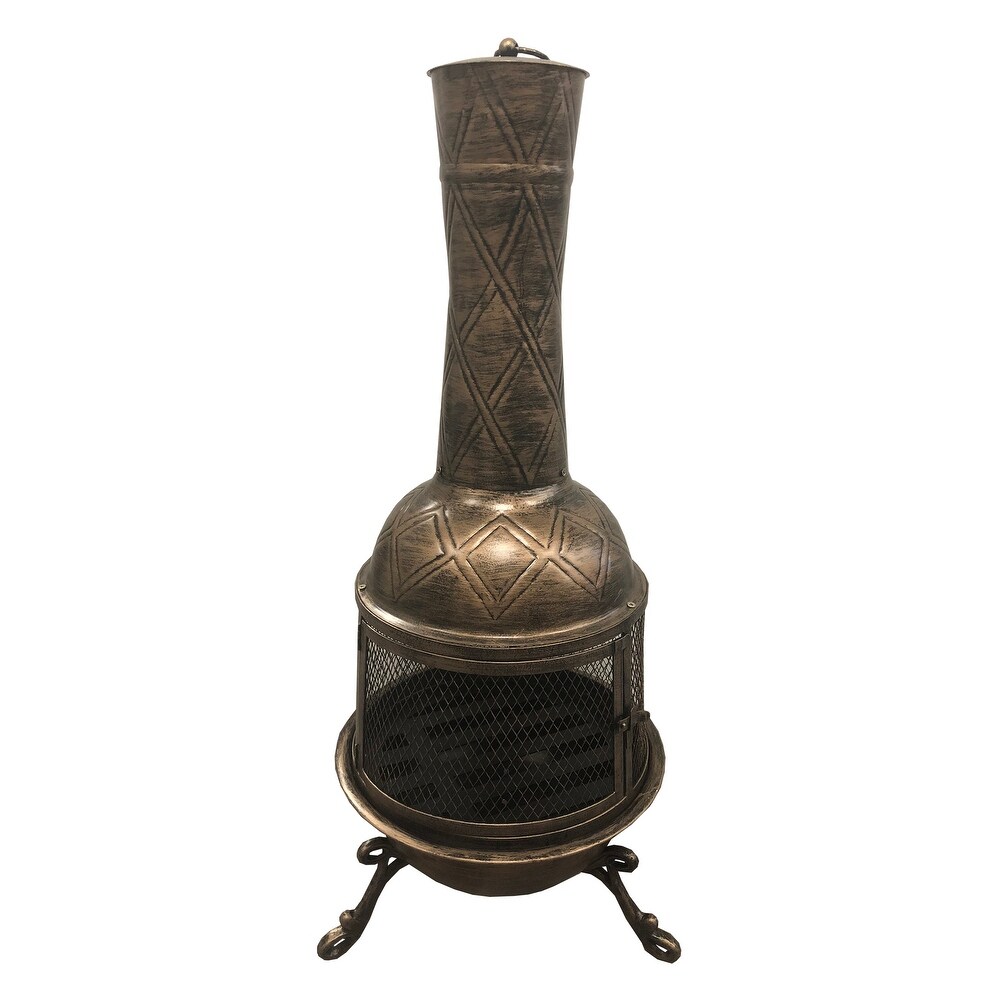 Steel and Cast Iron 36 in Antique Bronze and Black Chimenea