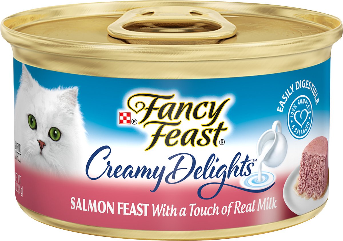 Purina Fancy Feast Pate Wet Cat Food， Creamy Delights Salmon Feast With a Touch of Real Milk - (24) 3 oz. Cans