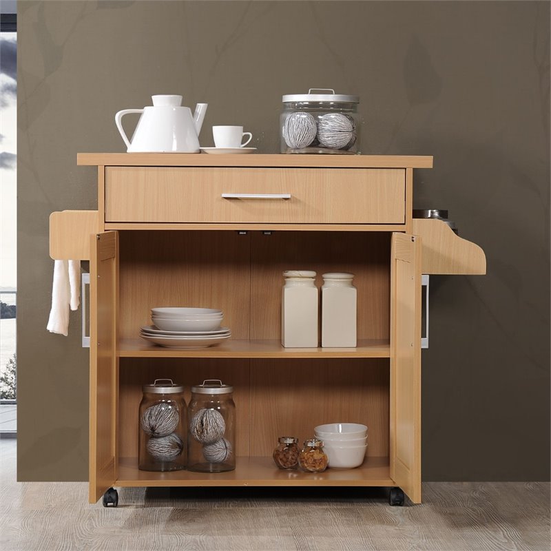 Pemberly Row Kitchen Island with Spice Rack in Beech