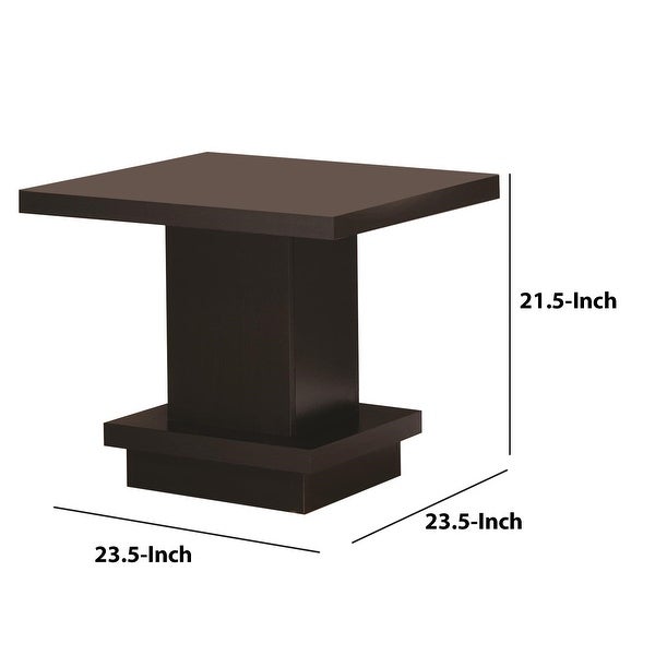 Contemporary End Table With Pedestal Base， Cappuccino Brown