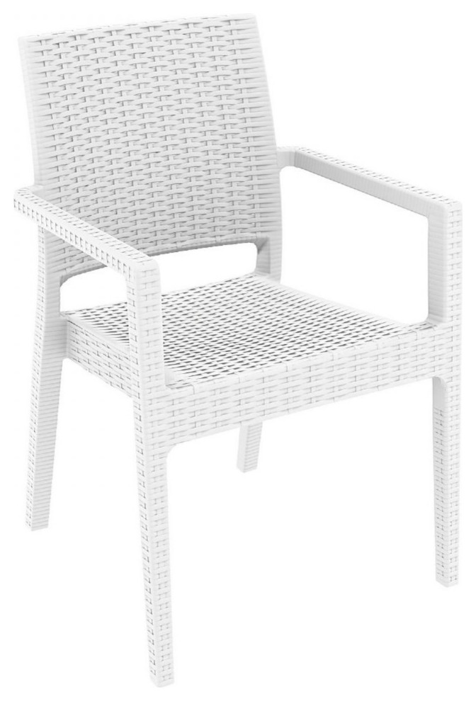 Ibiza Resin Wickerlook Dining Arm Chair White   Tropical   Outdoor Dining Chairs   by Homesquare  Houzz