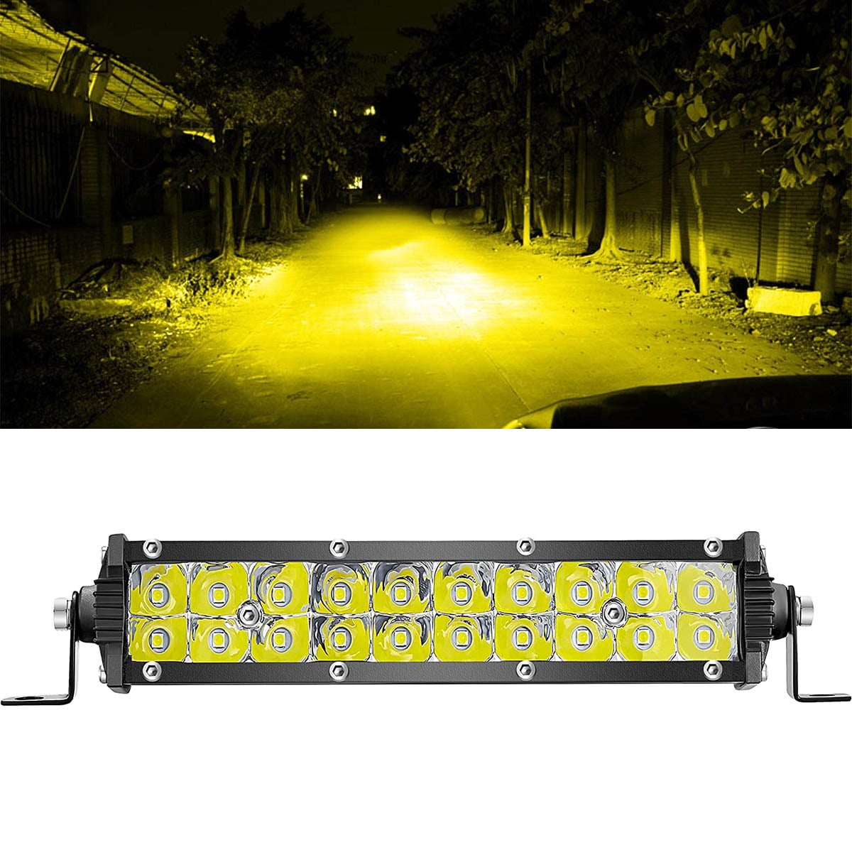 7 Inch LED Light Bar Slim，Car Off-Road Driving Fog Pods，20 LED Yellow Fog Lights，Waterproof Duble Row Driving Work Lights for Truck Car SUV ATV UTV Pickup Boat