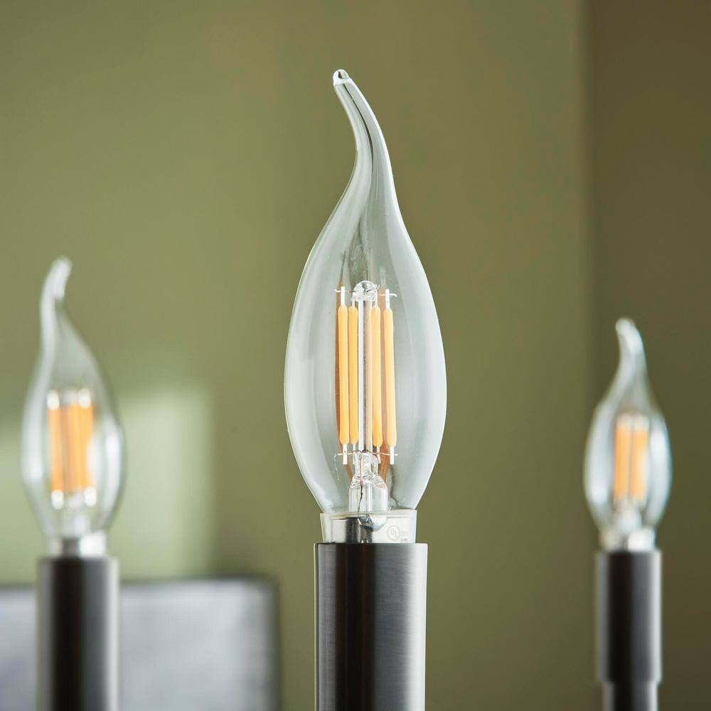 EcoSmart 60-Watt Equivalent B11 Dimmable Candelabra Flame Bent Tip Clear Glass LED Vintage Edison Light Bulb Soft White (3-Pack) FG-04188