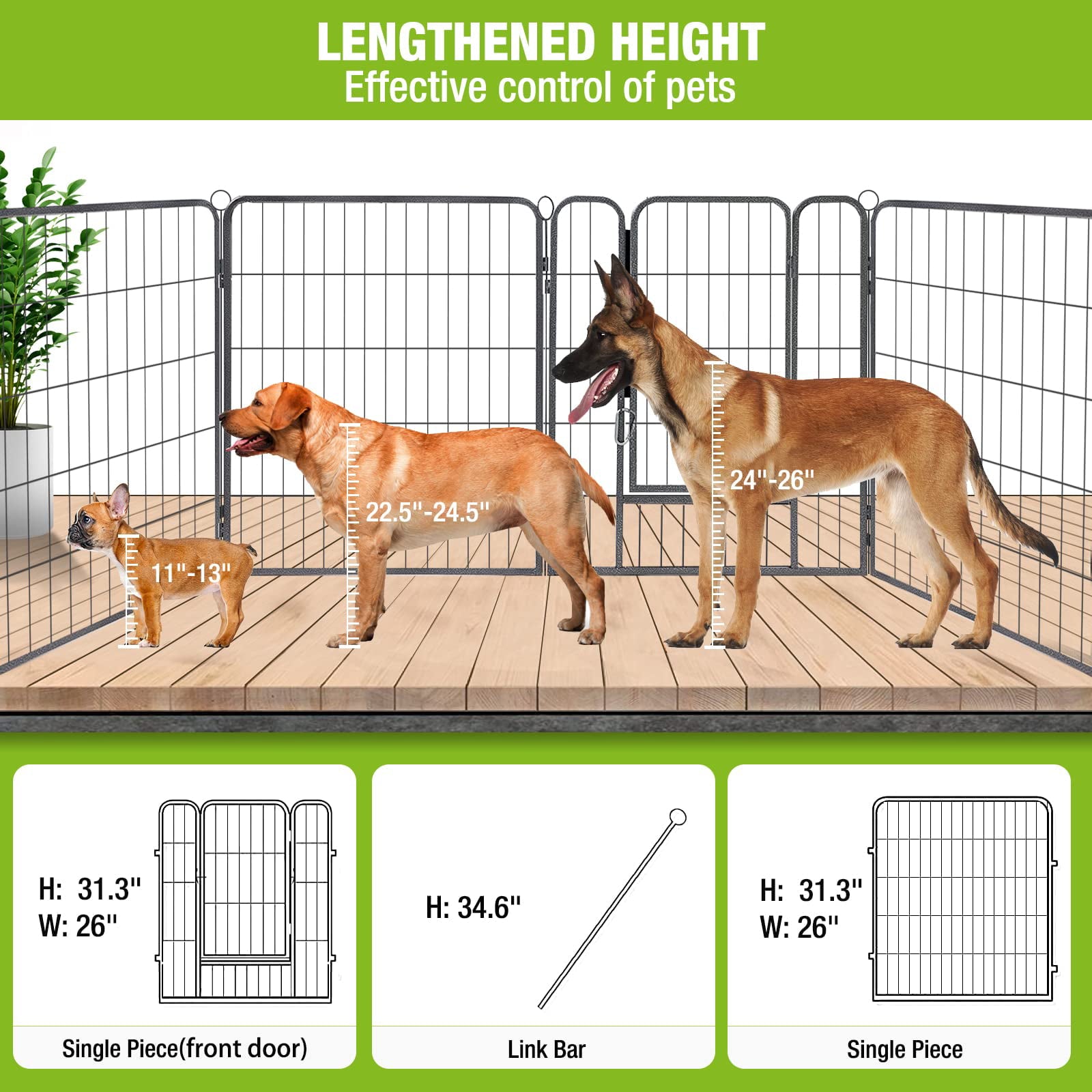 Morgete 31'' Foldable Dog Pen Heavy Duty Metal Puppy Playpen Indoor Outdoor for Small Animals - 8 Panels