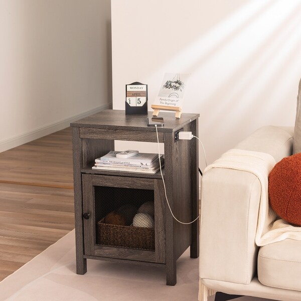 StorageWorks Farmhouse Nightstand with USB Ports and Power Outlets - - 36930591