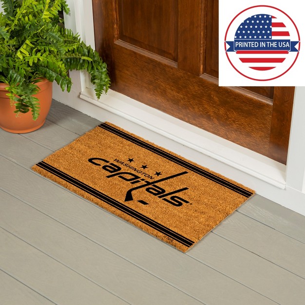 Evergreen Washington Capitals Logo Turf Mat Brown 28 X 16 Inches Indoor Outdoor Doormat