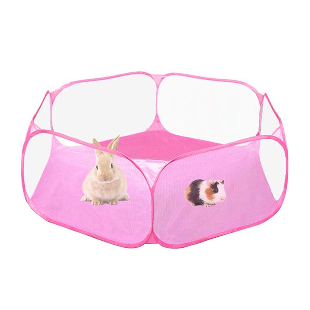 Small Animal Playpen， Breathable and Waterproof Small Pet Cage Tent ，Portable Outdoor Yard Fence for Kitten/Puppy/Guinea /Rabbits/Hamster/Chinchillas Pink