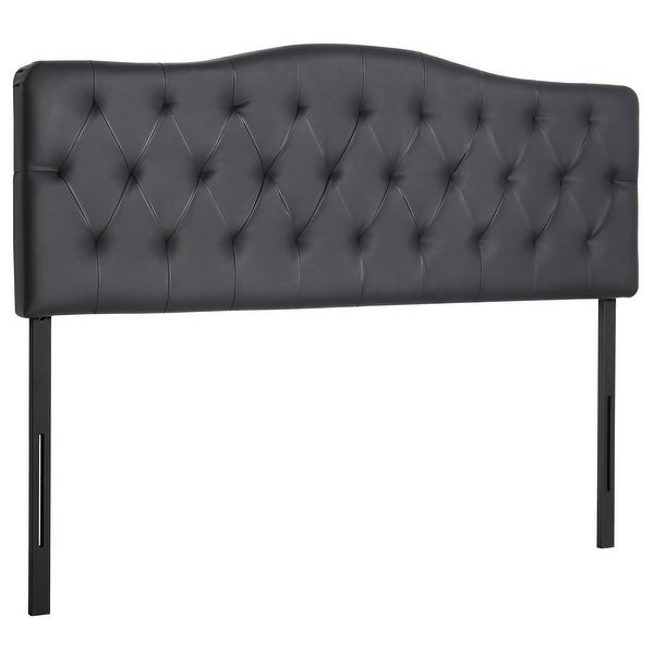 Modern Height Adjustable Tufted Faux Leather Upholstered Headboard，Black - - 36083327