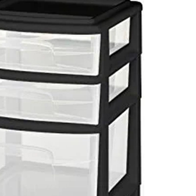 Homz Plastic 5 Clear Drawer Medium Home Storage Container Tower， Black Frame