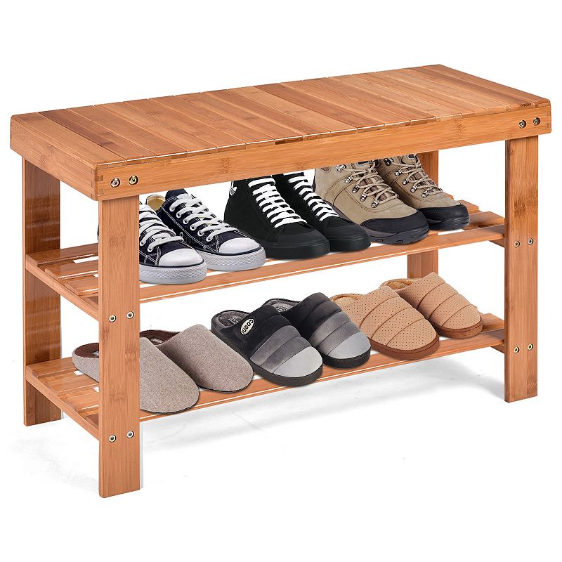 3-Tier Wicker Shoe Bench Holds up to 6 Pairs for Entry