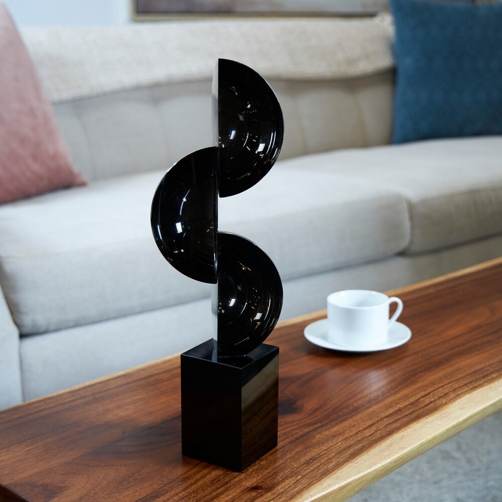 Black Crystal Abstract Two Tone Geometric Sculpture with Stacked Semi Circles