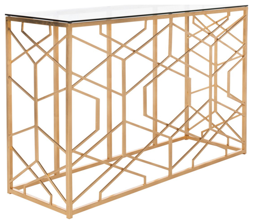 Safavieh Sean Gold Leaf Console Table Gold   Contemporary   Console Tables   by Safavieh  Houzz