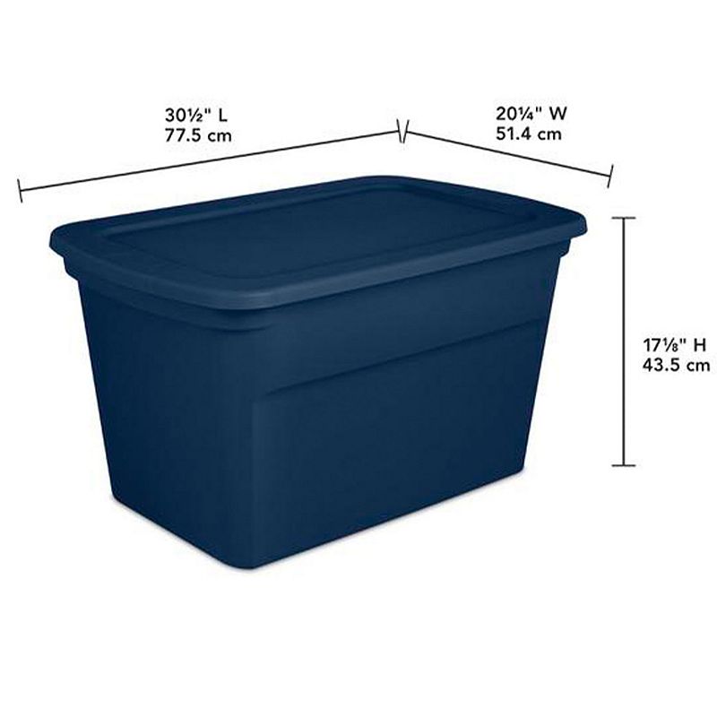 Sterilite Classic Lidded Stackable 30 Gal Storage Tote Container， Blue， 6 Pack