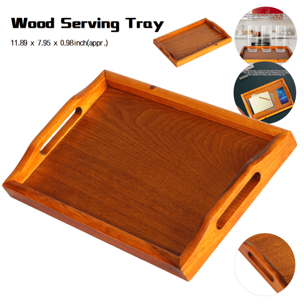 Delaman Wooden Serving Tray Large with Handles Homes and Gardens for Tea Water Drinks Breakfast Food  (Brown， Rectangle)