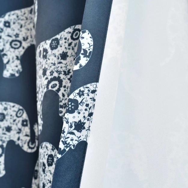 Light Filtering Elephant Parade Curtain Panels Navy Lush D cor