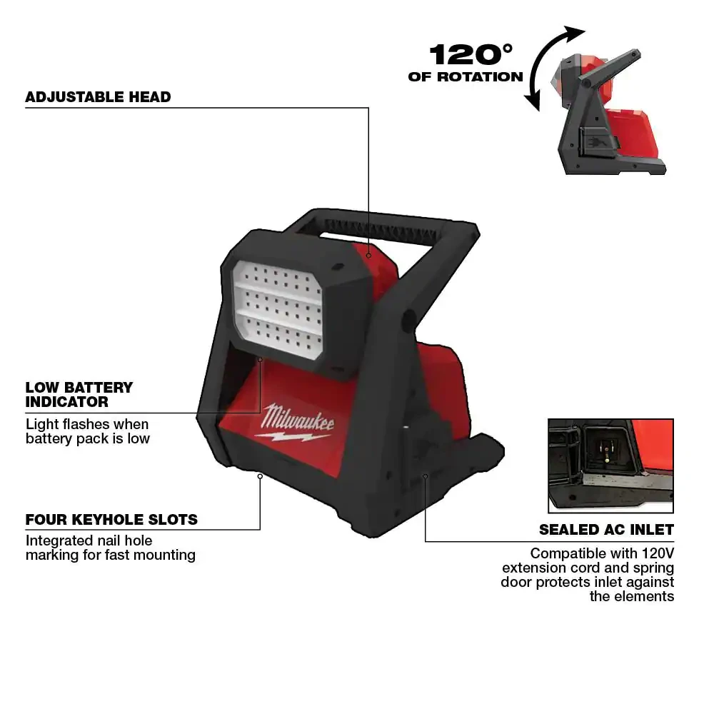 Milwaukee M18 GEN-2 18-Volt Lithium-Ion Cordless 4000 Lumens ROVER LED AC/DC Flood Light (Tool-Only)