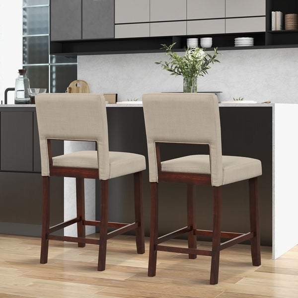 Costway Set of 2 Upholstered Linen Bar Stools 24.5'' Wooden Dining - See Details