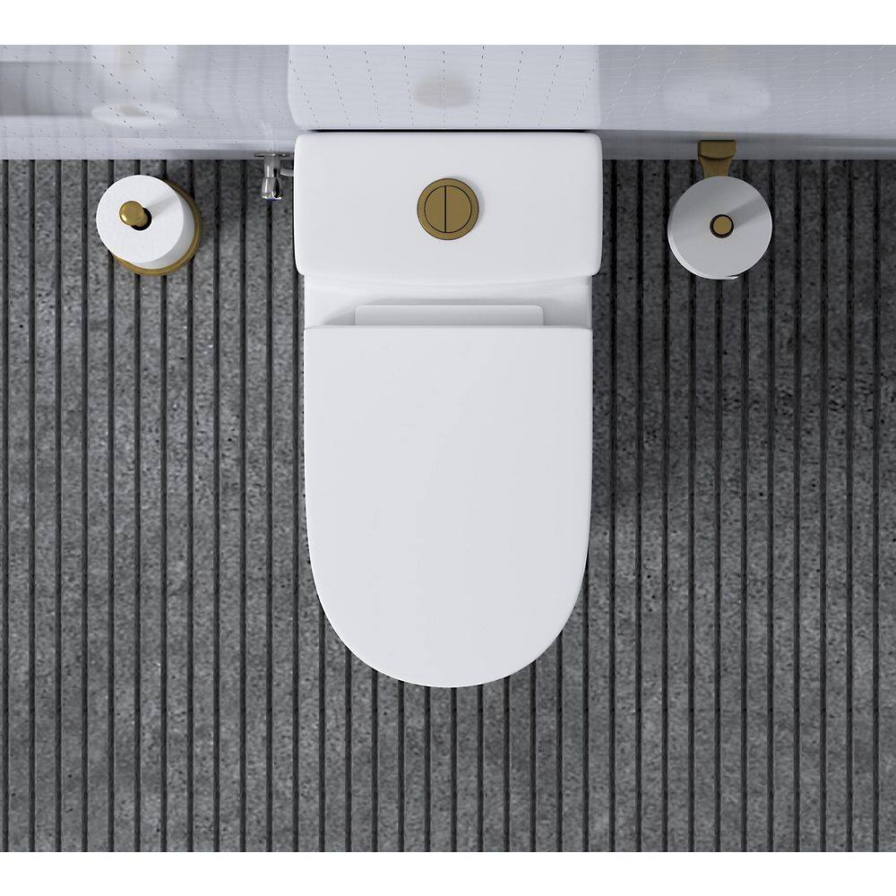 HOROW 1-piece 0.81.28 GPF High Efficiency Dual Flush Round Toilet in White with Seat Included and Brushed Gold Button HR-0033G